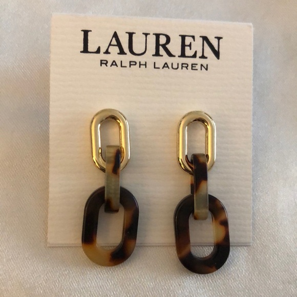 Lauren Ralph Lauren Gold Tone Tortoise Link Drop Earrings NWT - Picture 1 of 10
